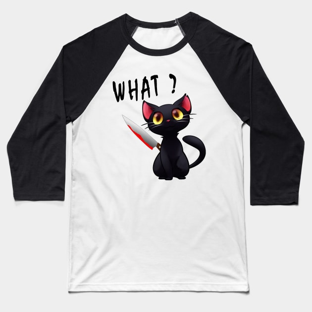 cut black cat with bloody knife Baseball T-Shirt by salah_698